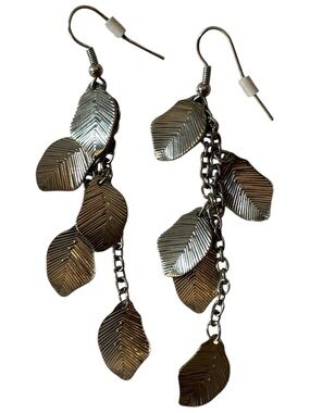 Silver-tone Leaf Dangle Earrings - Lightweight Cascade Style